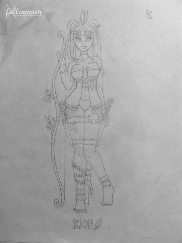 traditional art sexy girl bear archer character design