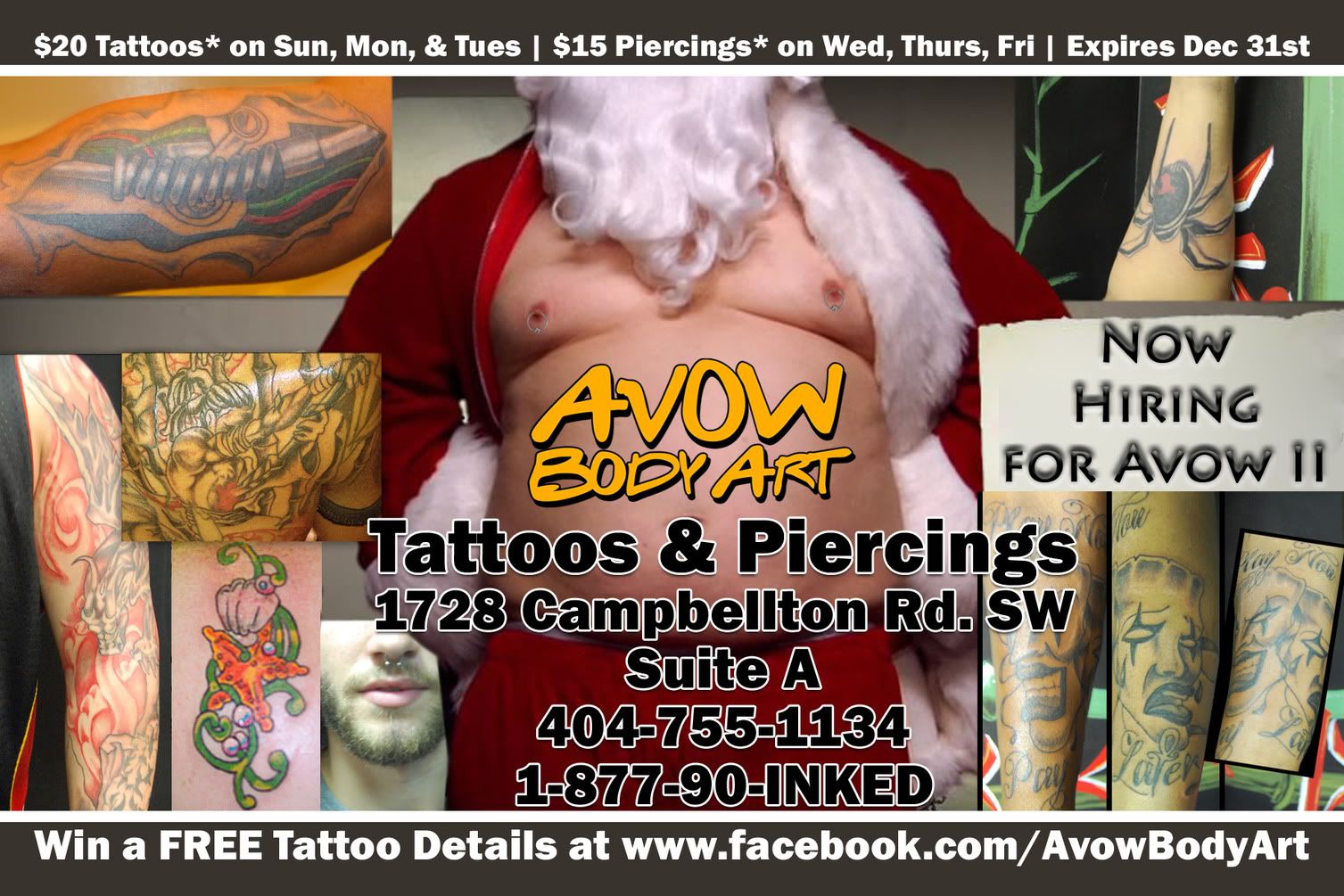75% OFF from Avow Body Art Tattoos & Piercings in Atlanta, Georgia