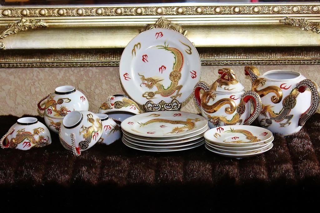 19 pc Japanese Dragonware Moriage Geisha Lithophane Tea Set Nichi Hon (Nippon) eBay