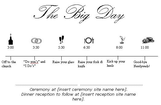 Wedding Day Timeline from knottie PA Bride to Be wedding program timelines