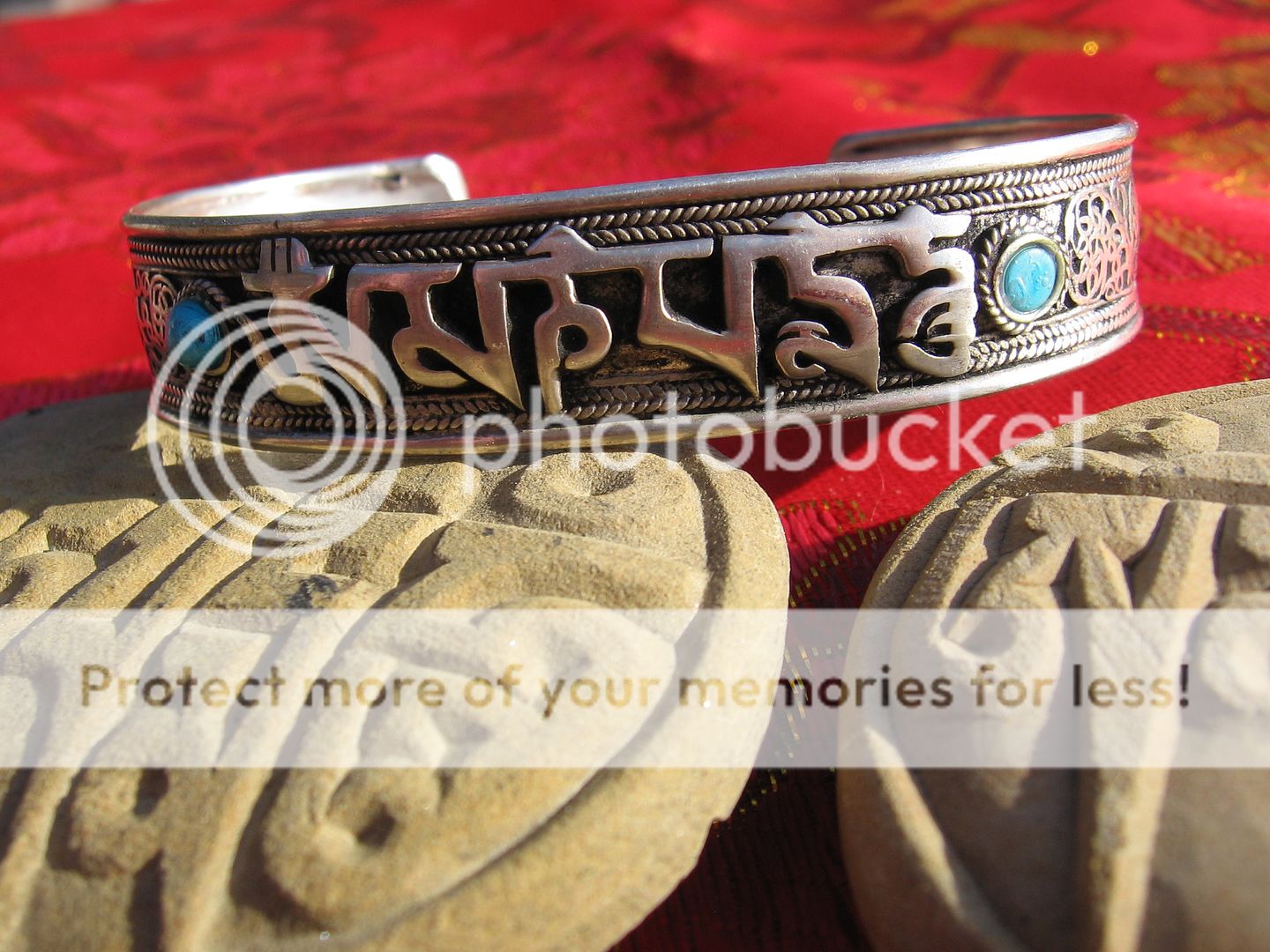 WIDE UNISEX TIBETAN BUDDHIST 3 STONE OM CUFF BRACELET  