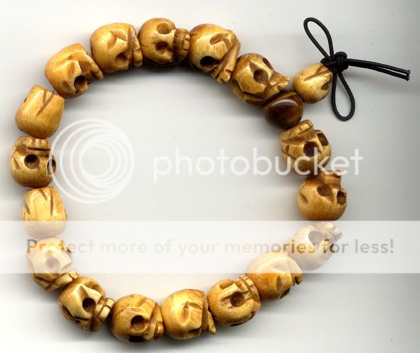   HAND CRAFTED USA CUSTOM TIBETAN BUDDHIST BONE SKULL WRIST MALA  