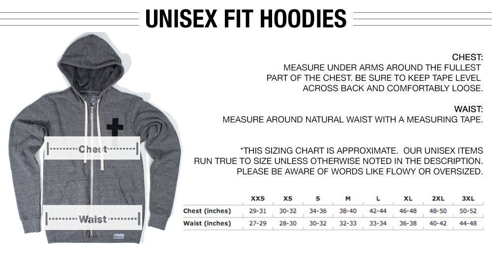 Unisex Hoodie Size Chart